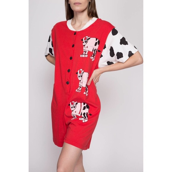 80s Retro Cow Romper - Medium to Large | Vintage Loungewear Playsuit Outfit - Picture 4 of 8
